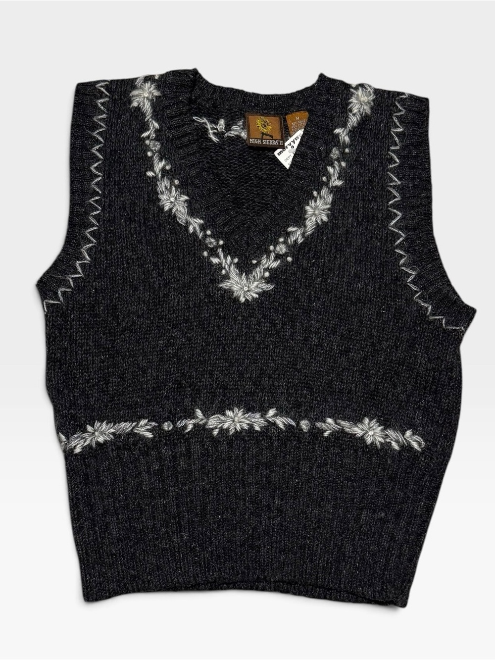 NWT vintage High Sierra Women's Charcoal Embroidered Sweater Vest